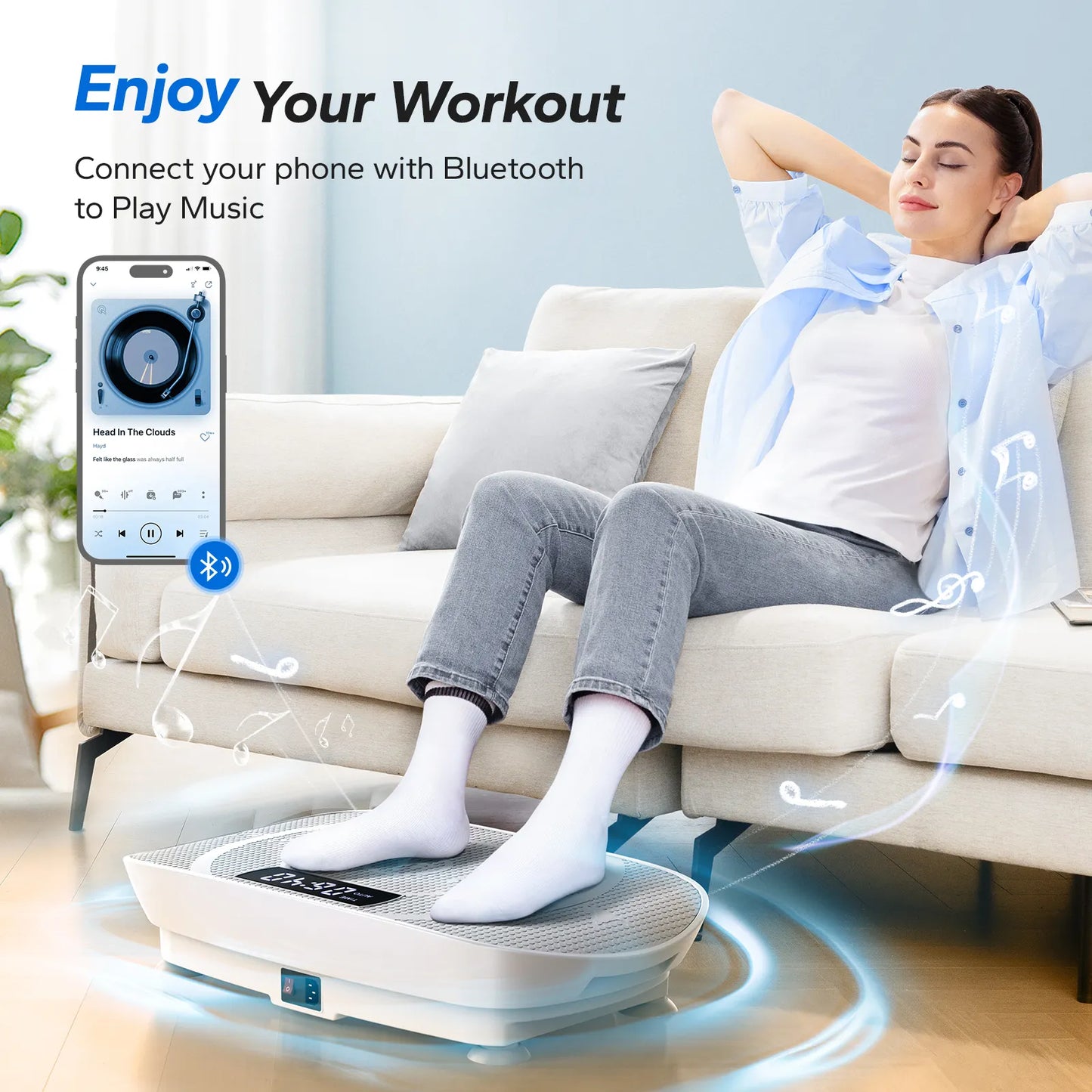 CV30 Pro Whole Body Curved Vibration Fitness Plate + 5 Pcs Resistance Loop Bands for Exercise
