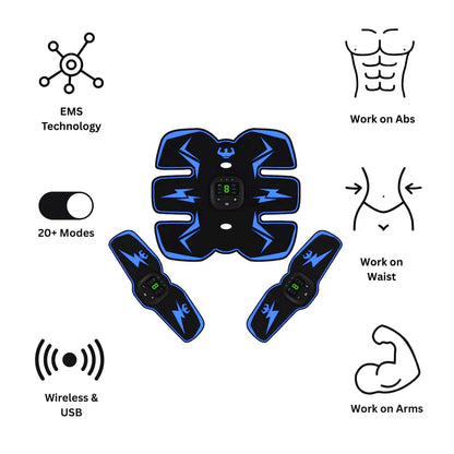 Rechargeable ABS Muscle Stimulator – Wireless Ab Toner with 8 Modes & 29 Intensity Levels